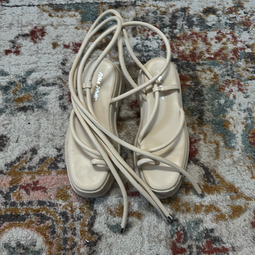 Public Desire Wide Fit Bebe flatform sandals with ankle tie in white